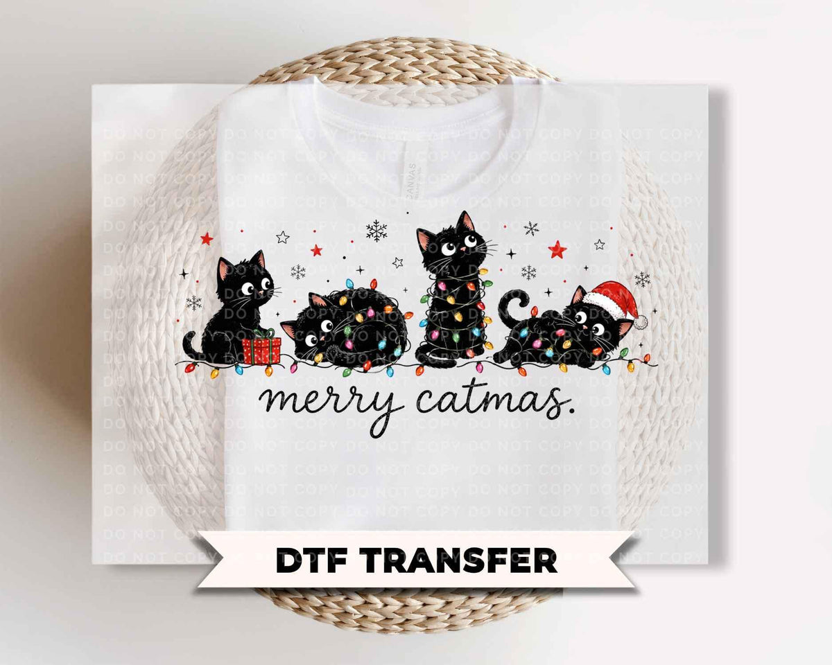 Black Cat Christmas DTF Transfers, Ready to Press, Cat Lover Shirt Design