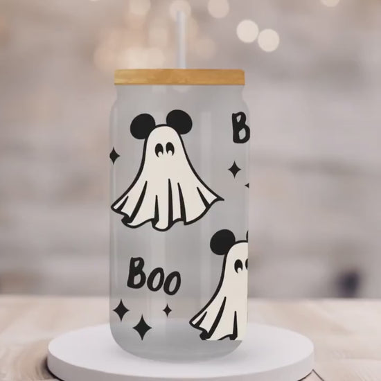 Halloween UV DTF Libbey 16oz Cup Wrap Sticker, Ready to Ship, Direct to Film, Glass Can, Fall, Permanent, Boo, Mouse Ghost