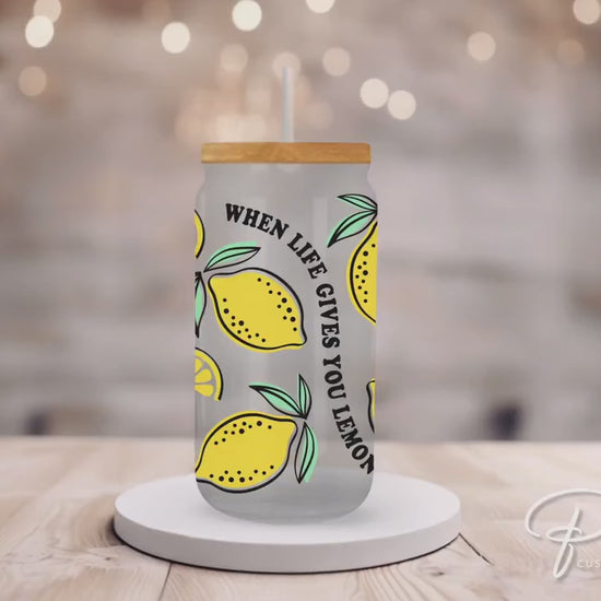 UV DTF 16oz Libbey Cup Wrap Sticker, Ready To Apply, Direct to Film, Wrap, Summer, Glass Can, Permanent, Zest, When Life Gives You Lemons