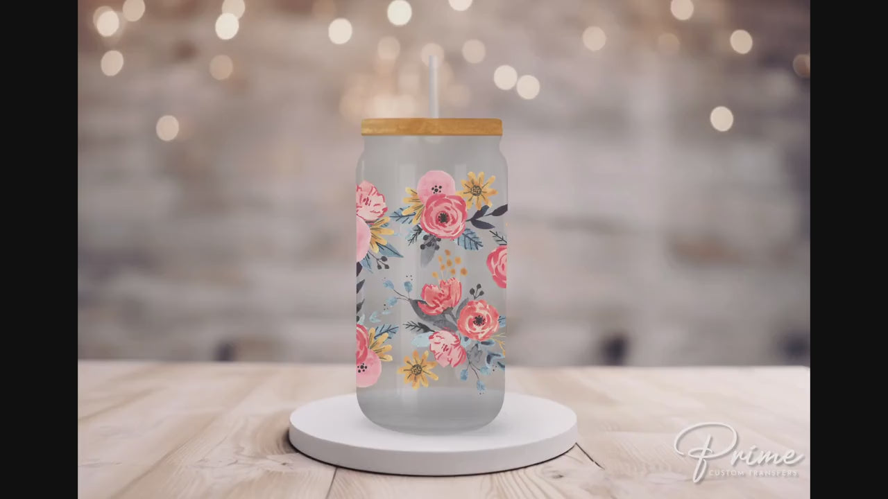 UV DTF 16oz Libbey Cup Wrap Sticker, Ready To Apply, Direct to Film, Glass Can, Permanent, Summer, Spring, Boho, Watercolor Flowers